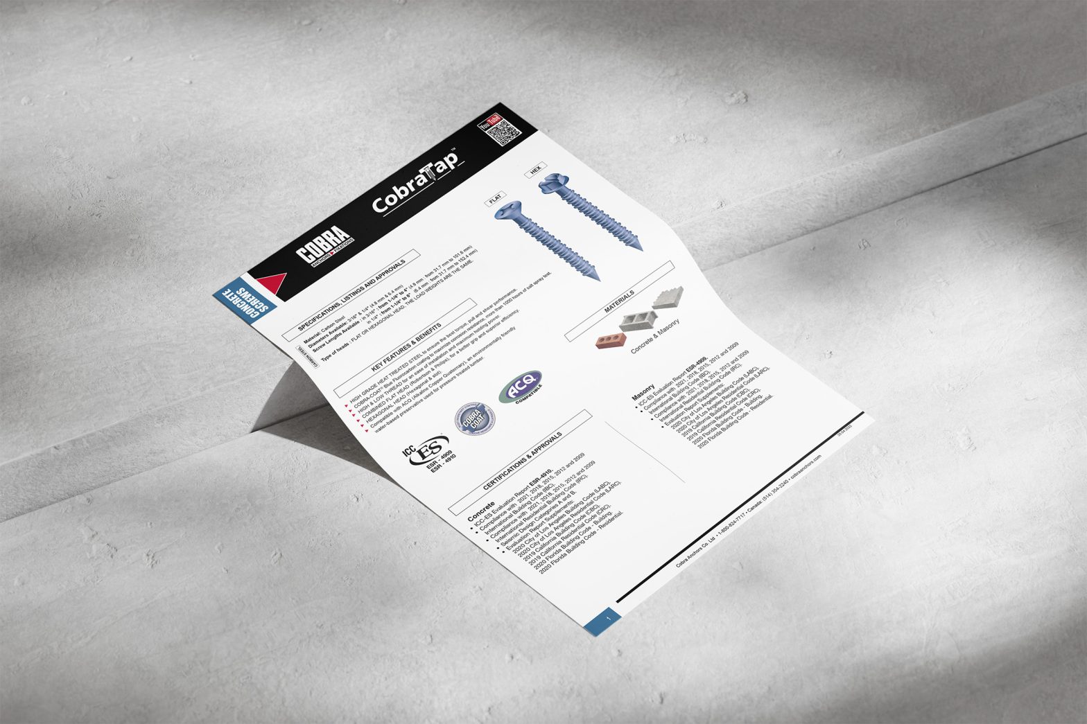 Vis à béton – Spécifications techniques du produit