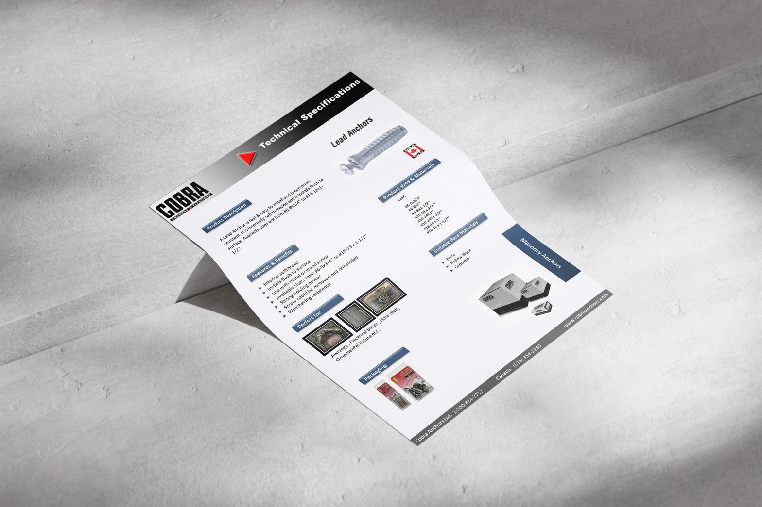 Chevilles de plomb – Spécifications techniques du produit